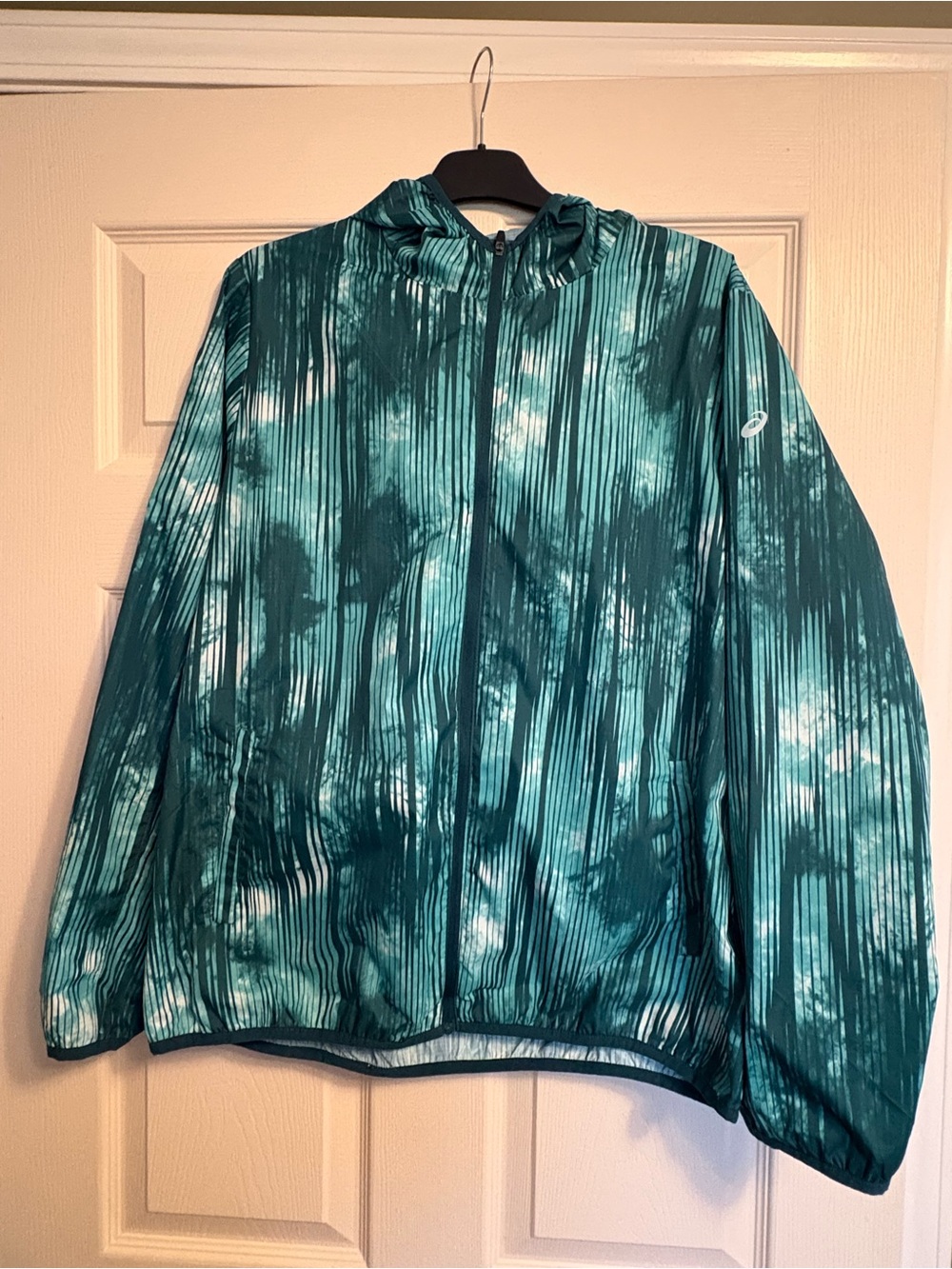 ASICS Teal Patterned Hooded Zip lightweight Jacket